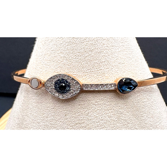 Swarovski Crystal Symbolic Evil Eye Bracelet Rose Gold Tone M Adjustable - Picture 2 of 6